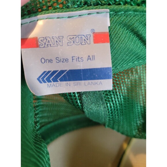 Vintage Oliver John Deere Hand Painted Trucker Green San Sun Hat From Sri Lanka - Picture 10 of 12